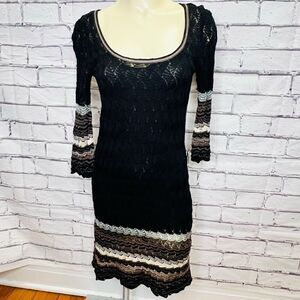 Missoni Womens Black Italian 3/4 Sleeve Knit A-Line Midi Dress Size 40